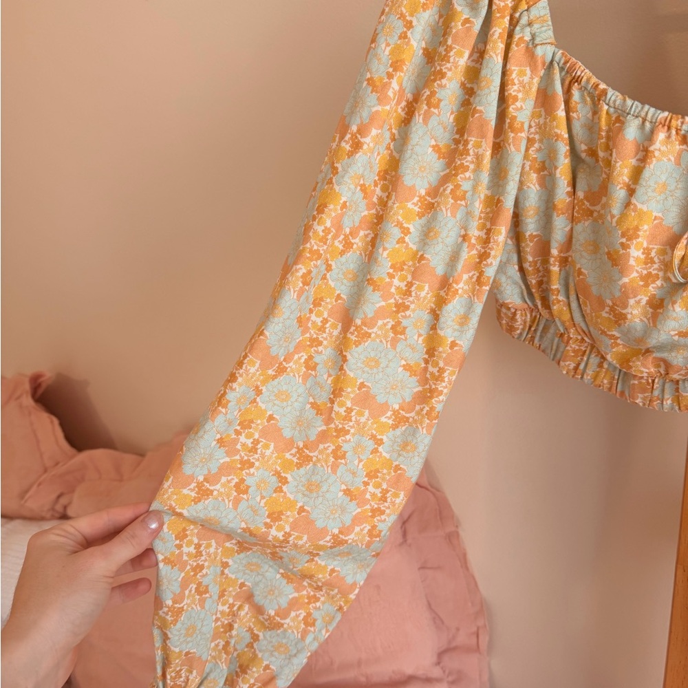 Rhythm Floral Long Sleeve Crop Top - Blue and Orange - Picture 3 of 4